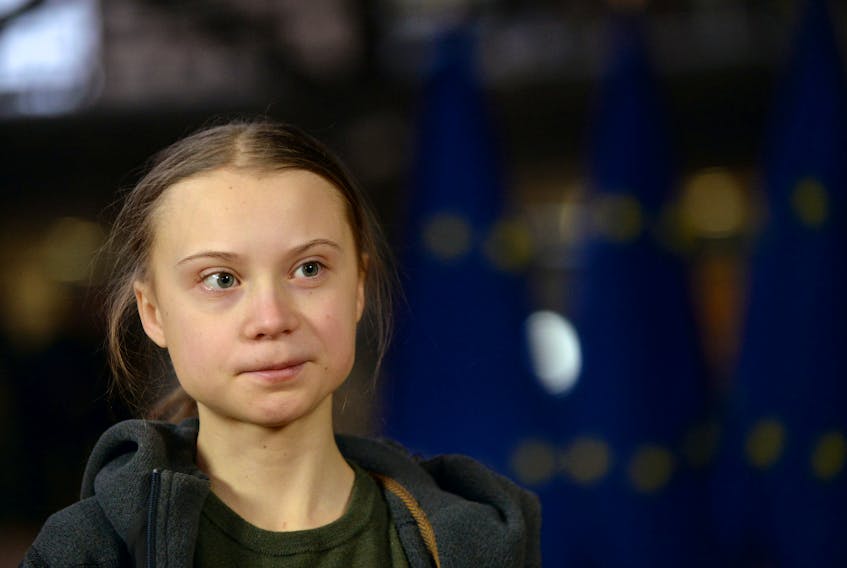 Swedish climate activist Greta Thunberg talks to the media before meeting with EU environment ministers in Brussels, Belgium, March 5, 2020.— REUTERS/Johanna Geron