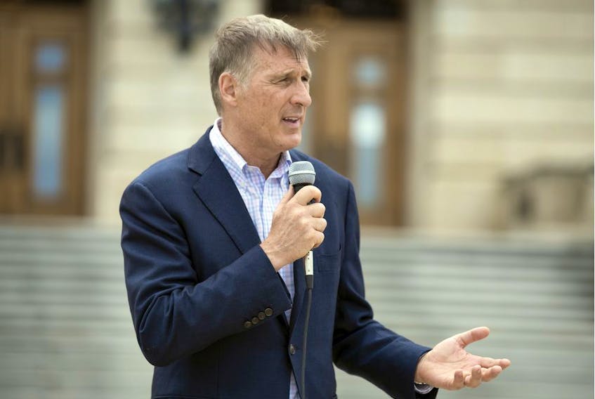 The leader of the People's Party of Canada, Maxime Bernier, was speaking with people at the Legislative Building in Regina.