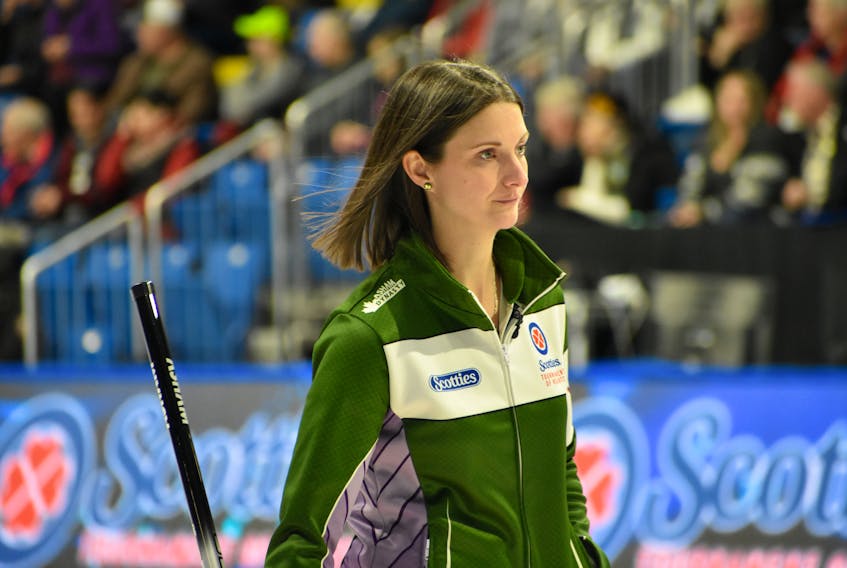 Prince Edward Island skip Suzanne Birt looks on after taking a shot against Team Ontario at the Scotties Tournament of Hearts on Friday, Feb. 22.