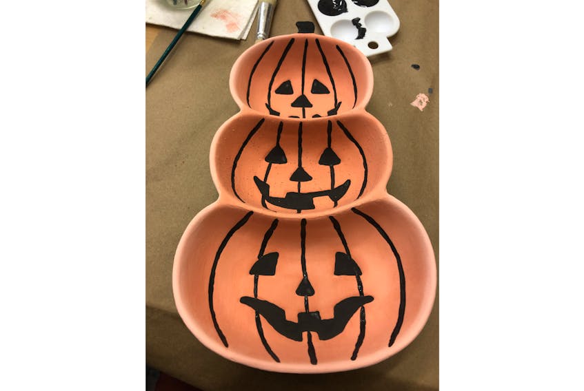 Jill Ellsworth kicked off her fall season by painting a Halloween candy dish at Fired Creations Pottery in Cape Breton and can't wait to see how it turns out.