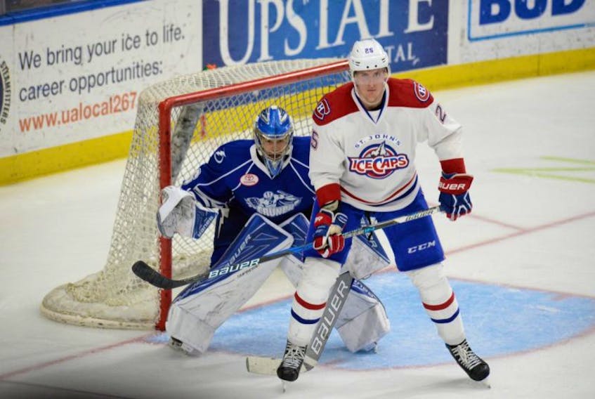 Michael McCarron (25) played 90 games with the St. John's the IceCaps in the 2015/16 and 2016/17 seasons. - Syracuse Crunch photos