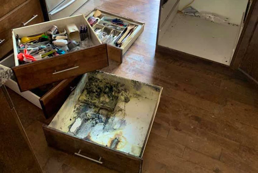 Loose batteries in this drawer caught fire early Sunday morning at Alicia Packwood and Damien Morris'  Charlottetown home. The couple is now hoping to make others aware of the importance of properly storing batteries. PHOTO SUBMITTED BY ALICIA PACKWOOD