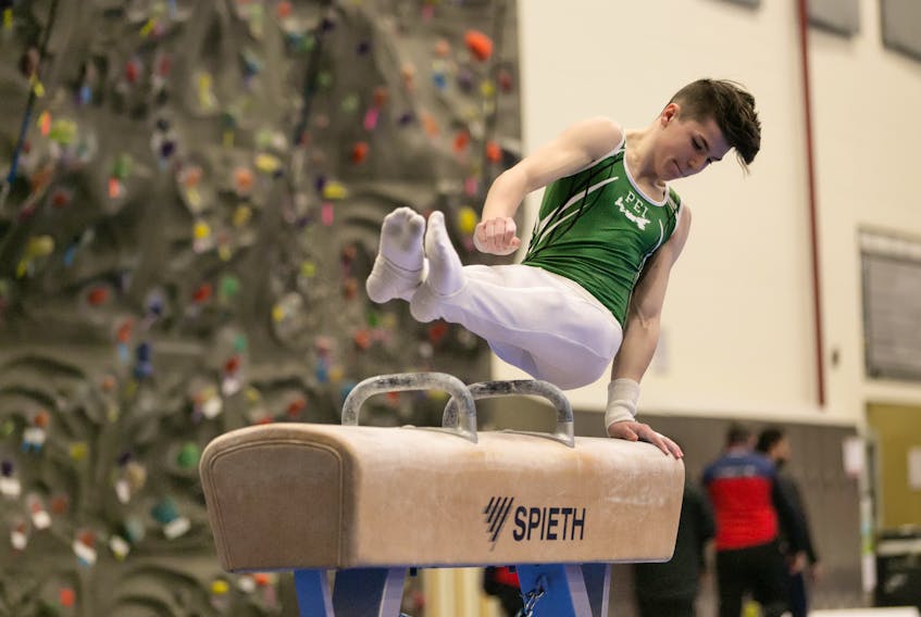 Stratford’s Gabe Ing competes in pommel horse at the Canada Games in Red Deer, Alta. Jennifer Donnelly/Canada Games