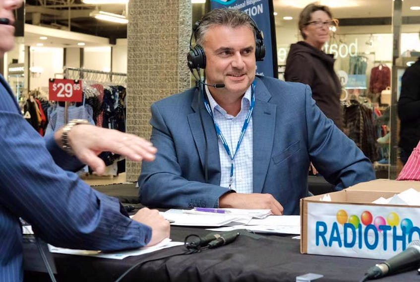 Corner Brook businessman Jamie Fowlow during a radio telethon in 2018.