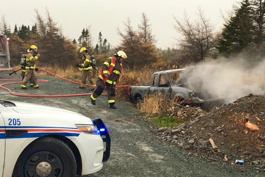 A stolen pickup was found on fire in Goulds Sunday afternoon. Keith Gosse/The Telegram
