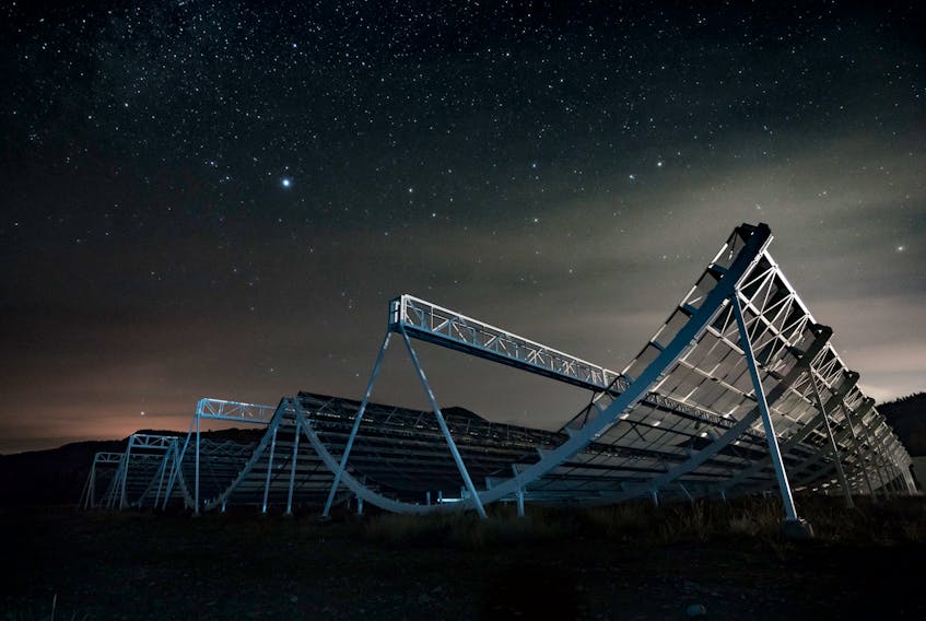 The CHIME telescope - which stands for Canadian Hydrogen Intensity Mapping Experiment - in British Columbia will be used to track fast radio wave bursts from space. - CHIME Collaboration