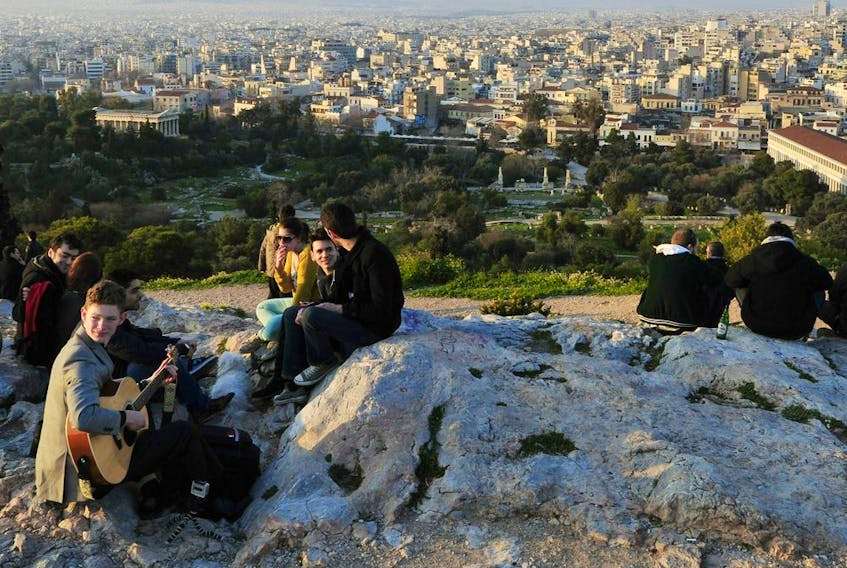 The Pnyx, a hill in central Athens, near the Acropolis, is where ancient Greeks held their assemblies — the beginnings of democracy.