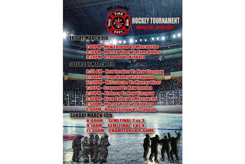 The fourth annual charity hockey tournament hosted by the Crapaud volunteer fire department takes place this weekend. Proceeds raised will go to the ALS Society of P.E.I.