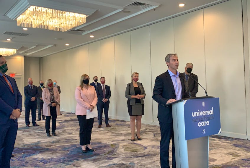 Progressive Conservative leader Tim Houston, unveiling his party’s plan at a Halifax hotel on Wednesday, Oct. 28, 2020.