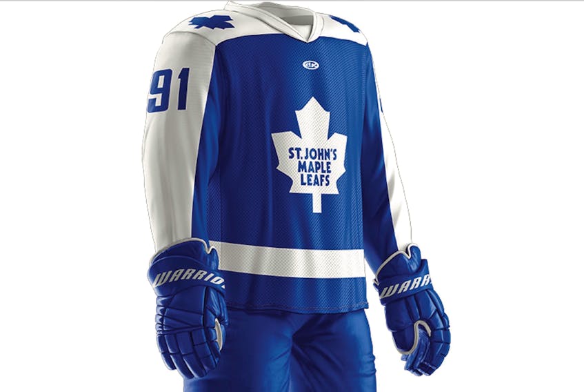 The Newfoundland Growlers will be wearing a St. John's Maple Leafs throwback jersey for their Dec. 7 ECHL game at Mile One Centre. — Submitted/Newfoundland Growlers