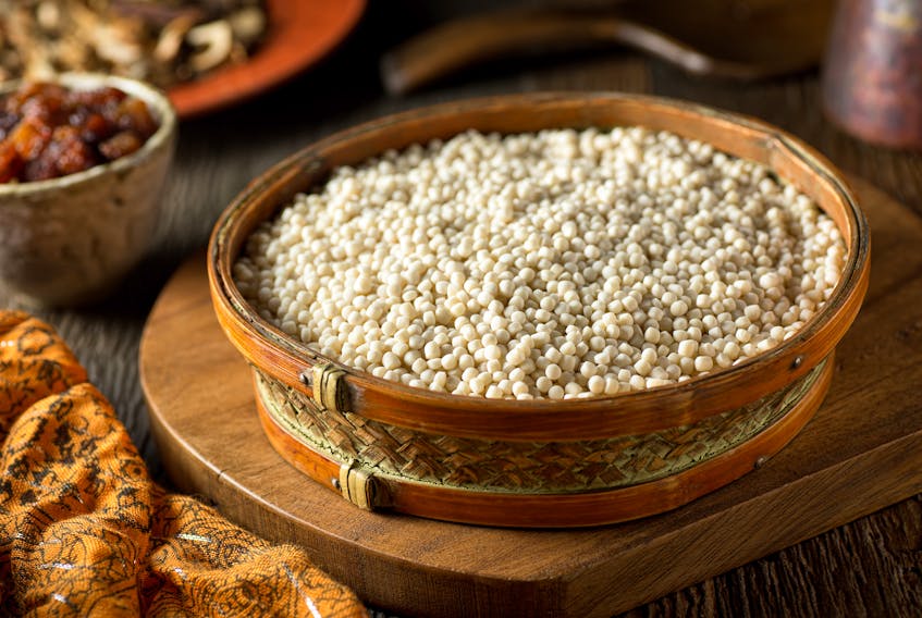 In contrast with the couscous columnist Margaret Prouse was familiar with, Israeli couscous is made from semolina and wheat flour shaped into spheres about the size of pearl (not instant) tapioca.