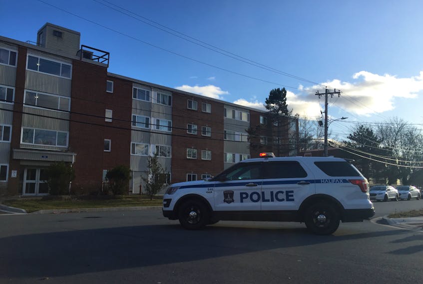 Halifax Regional Police are on scene at an apartment building at 50 Roleika Dr. in Dartmouth after a man has barricaded himself inside a unit on Saturday, Nov. 16, 2019.