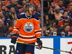 Edmonton Oilers' Darnell Nurse (25) reacts to a penalty in a game against the Colorado Avalanche  at Rogers Place on Thursday, Nov. 14, 2019. 