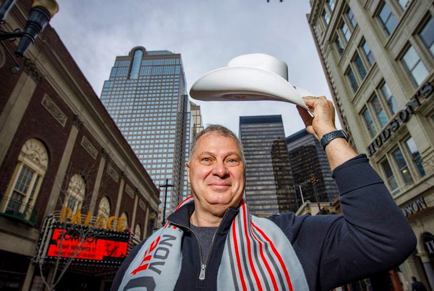 Canadian Football League commissioner Randy Ambrosie with his official Calgary white hat.