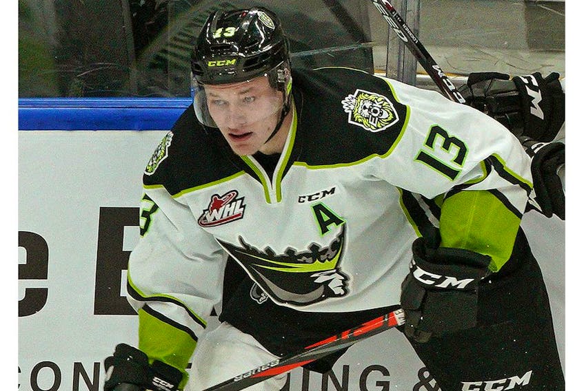 Edmonton Oil Kings forward Riley Sawchuk scored his first career hat-trick on the way to a 3-2 win over the Medicine Hat Tigers on Jan. 19, 2020.