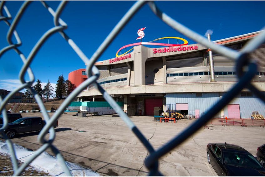 The Calgary Flames players parking area was empty at the Scotiabank Saddledome in Calgary after the NHL suspended the season on Thursday, March 12, 2020. The league took the action to help slow the spread of COVID-19. Gavin Young/Postmedia