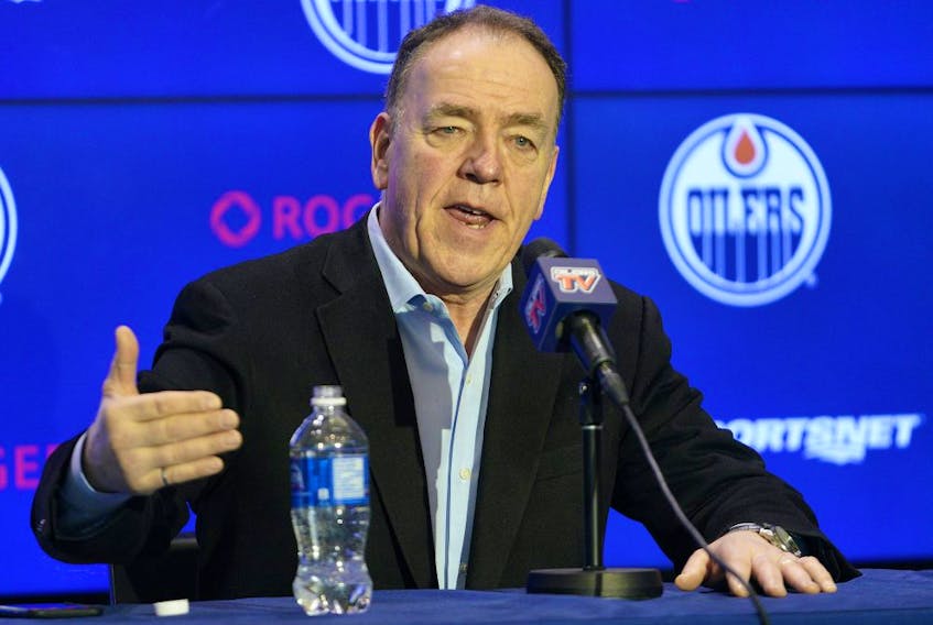 Edmonton Oilers Chief Operating Officer and President of Business Operations Tom Anselmi issued a statement at Rogers Place in Edmonton on March 13, 2020. The National Hockey League has suspended play until further notice due to the global pandemic of the coronavirus. 