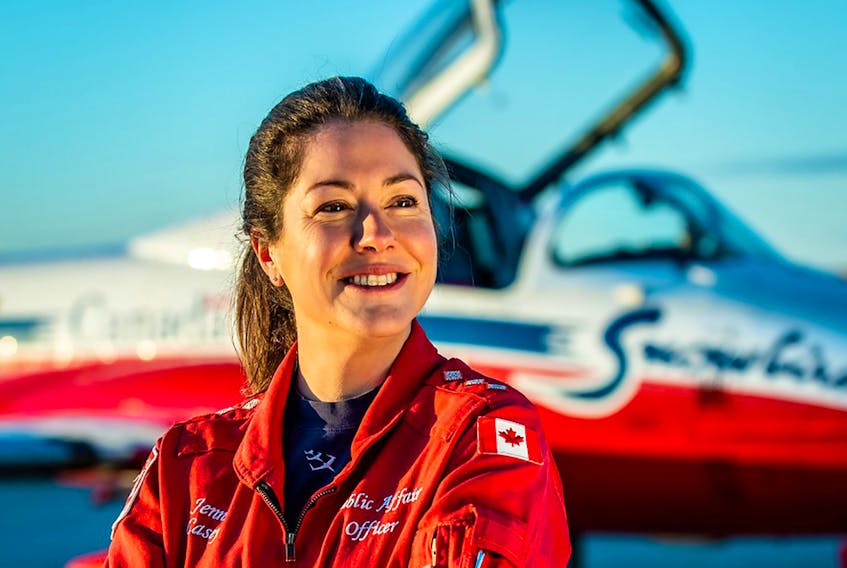 Royal Canadian Air Force Captain Jennifer Casey, who was killed in the crash of a jet from the Snowbirds aerobatics team in Kamloops, British Columbia, poses in an undated photograph.  