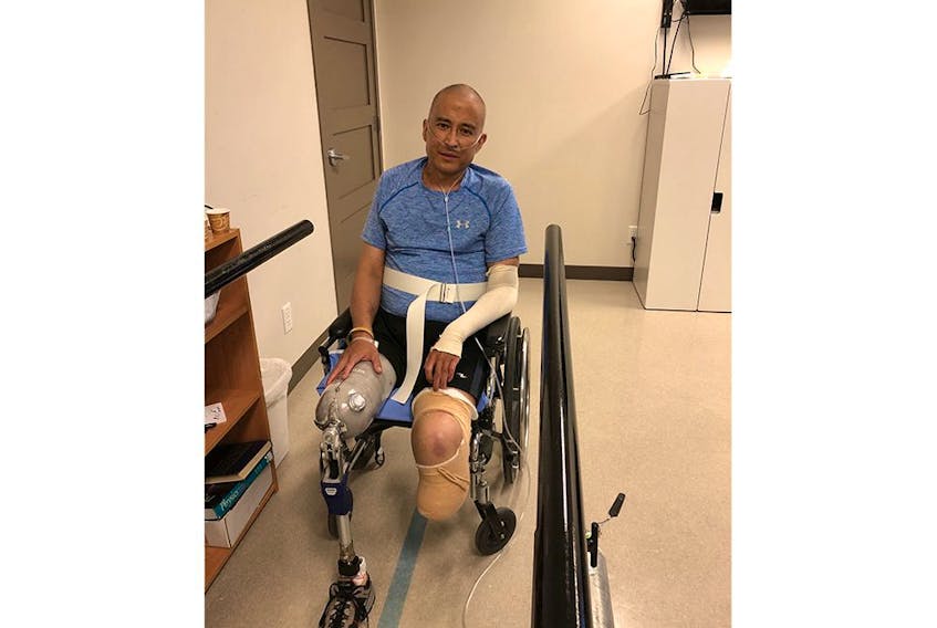 Friends of Const. Jason Bramham, pictured, are raising money to cover the cost of his prosthetic legs after a devastating illness resulted in multiple heart surgeries and double leg amputation. 