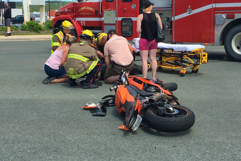One man has been taken to hospital after crashing his motorcycle on Kelsey Drive. Keith Gosse/The Telegram
