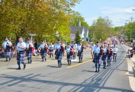 The 14 Wing Greenwood Pipes and Drums march in the 2019 Annapolis Valley Apple Blossom Festival Grand Street Parade. Festival organizers have announced that the 88th festival has been further postponed to 2022. FILE PHOTO