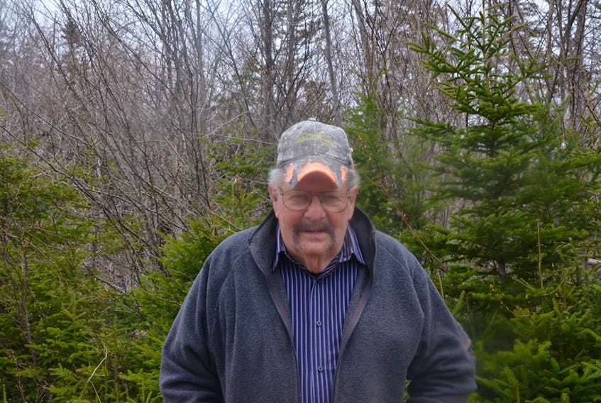 John Hall stands at the edge of the 120 hectares he bought from the Municipality of the District of Guysborough but which the Department of Lands and Forestry now claims it owns.