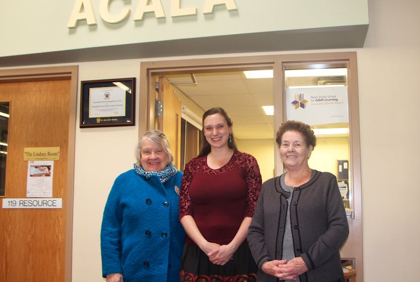 New Antigonish County Adult Learning Association (ACALA) organization administrator Shayla (Mootz) MacDonald is joined by board members Diane Roberts, councillor with the Town of Antigonish, and Mary MacLellan, councillor with the Municipality of the County of Antigonish, Jan. 15, outside the ACALA office located in the People’s Place Library. MacDonald is taking over for Lise de Villiers who officially retired last month, but has stayed on in a part-time capacity to help with the transition.