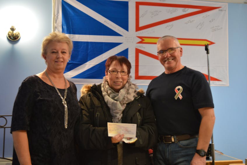 The last Wednesday in 2017 will be remembered as the day Pauline Sceviour Pardy finally drew the elusive ace of spades in the Botwood Legion’s Chase the Ace fundraiser. Presenting the cheque were, from left: Legion treasurer Janis Boone, winner Pauline Pardy, and Legion president Law Power.