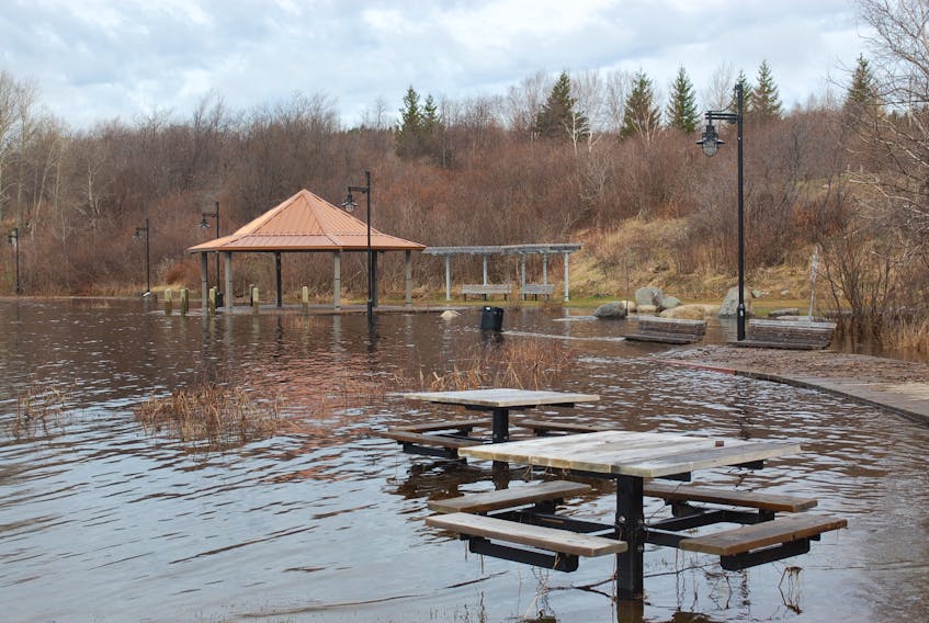Gorge Park, located along the Exploits River on Scott Avenue in Grand Falls-Windsor, suffered heavy flooding after a rainfall April 29.