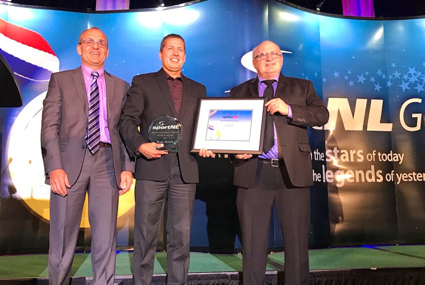 Scott Critch, middle, was presented with the Official of the Year award during last month’s Sport Newfoundland and Labrador’s Stars and Legends Awards Gala. - Sport Newfoundland and Labrador