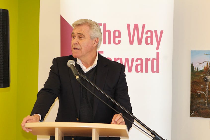 Premier Dwight Ball speaks at an announcement concerning The Way Forward in Grand Falls-Windsor March 23.