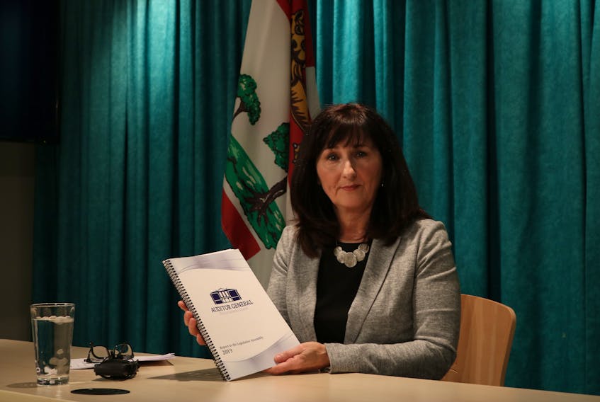 Auditor general Jane MacAdam is shown at a media briefing on Friday morning with her 2019 report to the legislature.