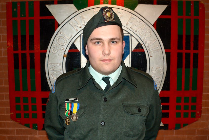 After six years with the 272 Nova Scotia Highlanders Army Cadet Corps in Amherst, 18-year-old Johnathan Murray is now a Reservist and will travel to CFB Aldershot in Kentville this summer for Reservist training.