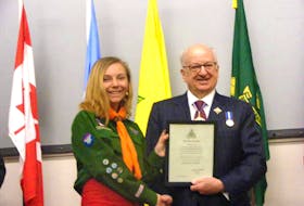 14-year-old Breanna Bradley of the 2nd Springhill Scouts was presented with the Chief Scout’s Award by the Honourable Arthur J. LeBlanc, the Lieutenant Governor of Nova Scotia, on May 18 at Dalhousie University.