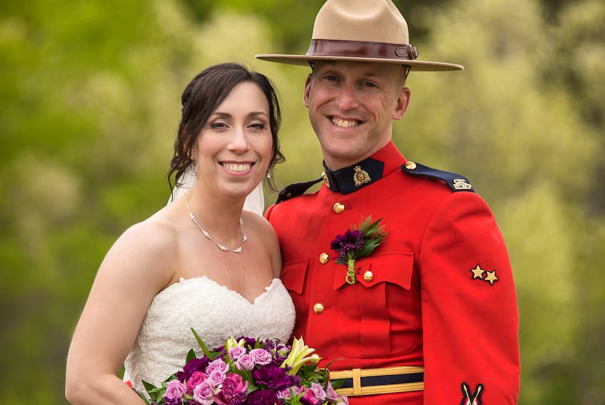 Savannah Deschenes and her husband, RCMP Const. Frank Deschenes, on their wedding day. Const. Deschenes was killed when struck by a vehicle last September while assisting someone change a tire at the side of the road near Memramcook, N.B. His widow is advocating for greater awareness of the province’s move-over legislation through highway signage.