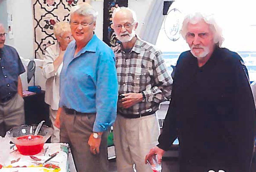 John Warner (left) and the late Gil Collicott (centre) and Ted Evans envisioned the Amherst Artisans Gallery over breakfast at the Old Warehouse Café. The gallery, that started at the old train station before moving to the curling club for a summer, is celebrating its fifth anniversary in its new home, the Amherst Centre mall.