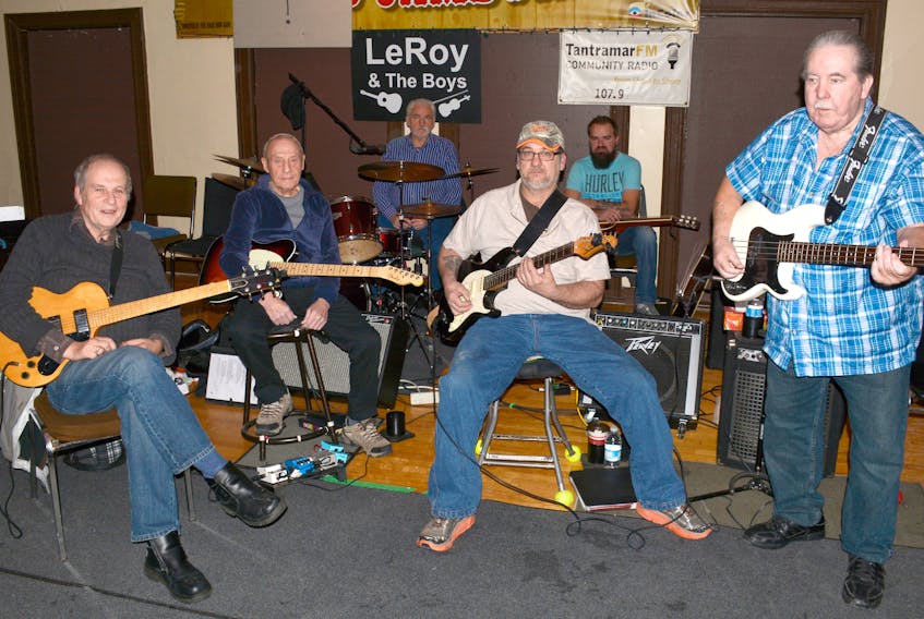 The Bordertown Jam includes LeRoy & the Boys, one of many bands and musicians that play every Wednesday night starting at 7 p.m. at Trinity-St. Stephens Church in Amherst. LeRoy and the Boys are: (from left) Andrew Lloyd, LeRoy Morris, drummer Ruben Perry, Pat Davidson, Marc Landry (back) and Bill Lorette.