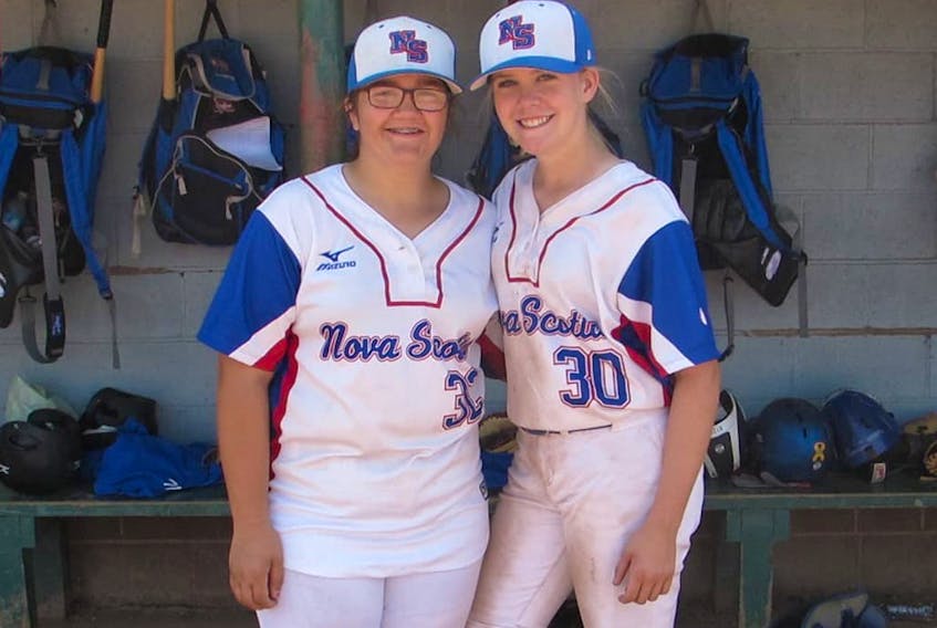 Alaina Porter, left, and Avery Smith will be playing with Nova Scotia 1 and Nova Scotia 2, respectively, at the 2018 Baseball Canada Under-16 Girls Canadian Championships in Bedford beginning Aug. 23. - Kim Casey photo