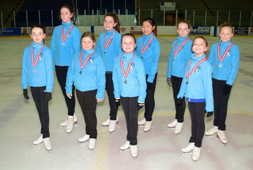 The Amherst Gliders Elementary team earned second place at the 2018 Atlantic Canada Synchronized Skating Championships. The silver-medal winning team is (front, from left) Eve Scott, Alexis Robblee, Savanah Cobbett, Rachel MacDiarmid, (back, from left) Olivia Doucette, Mia Farrow, Zoe Lirette, Isabel Brownell and Katie McIlvena.