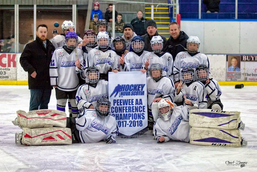 The Cumberland County Amherst Toyota Ramblers are playing for the Nova Scotia peewee AA championship on Saturday in Truro. Members of the team include: (front, from left) Hayden Crocket, Phoenix Remington, (second row, from left) Sam Maddison, Alex Herrett, Nate Arseneau, Brady Stack, (third row, from left) Ethan Rose, Reece MacDonald, Kieran Sears, Nolan McNally, Kyler Edwards, Ben MacDonald, Mandel Nickerson, (back, from left) head coach Jeff Walsh, Aidan McBurnie, Jimmy Carr, trainer Kim Maddison, assistant coaches Corey Crocker and Mike Stack. Missing is Burke Beed.