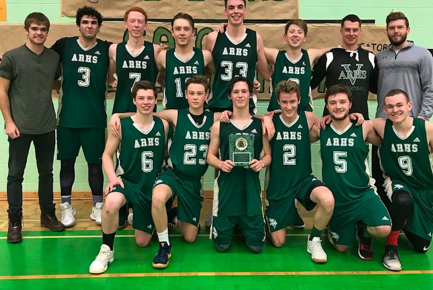 The ARHS Vikings won the Gator Classic at Central Kings on Jan. 13. Members of the team include: (front, from left) Josh Harnish, Kegan Chitty, Sam LeBlanc, Caleb Van Vulpen, Chris McCarthy, Braeden Taylor, (back, from left) coach Jason Morse, Nabil Mohamad, Justin Milner, Brady Crowe, Aidan Devine, Frank Bacon and coaches Ryan Thompson and Thomas Skabar.