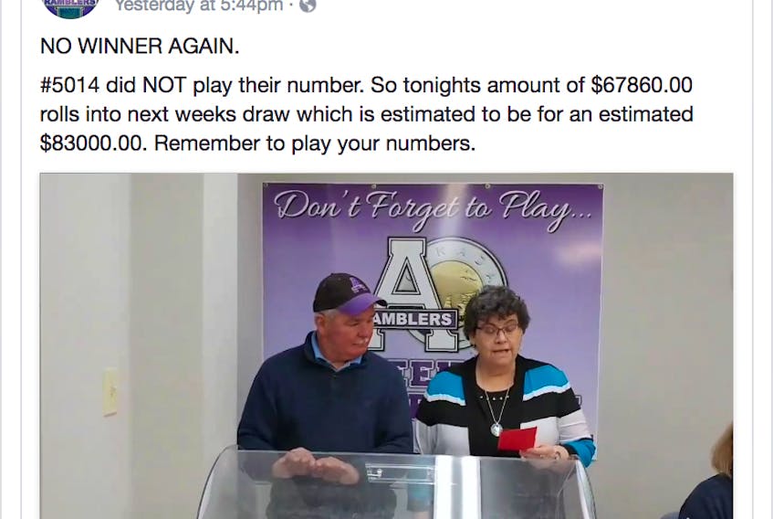 The Amherst Ramblers Toonie Draw will have a record prize on Jan. 30 after the winning number chosen this past Tuesday was not played. The highest winning prize to date was $63,000.