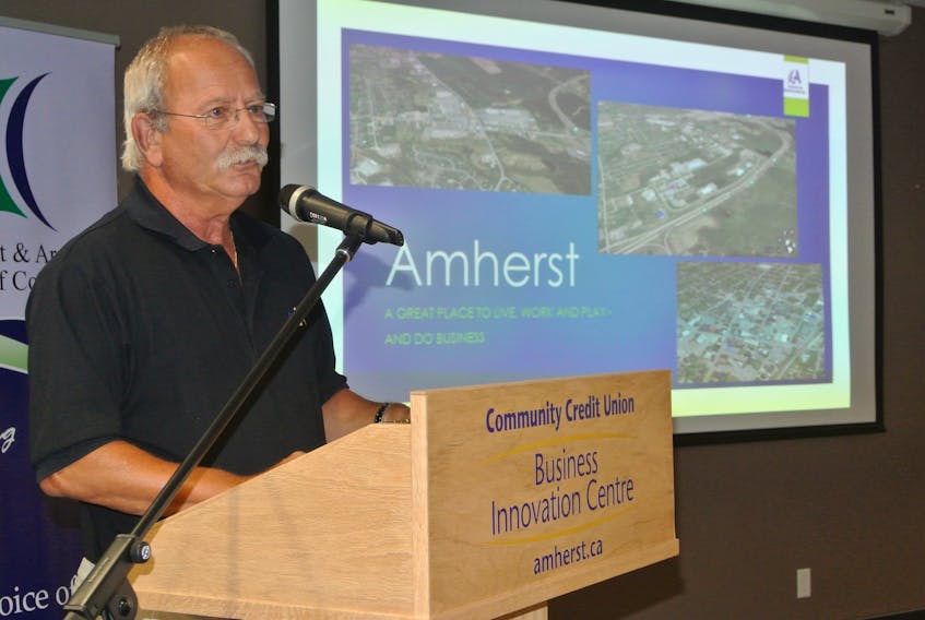 Amherst Mayor David Kogon speaks during an Amherst Chamber of Commerce event on Thursday night.