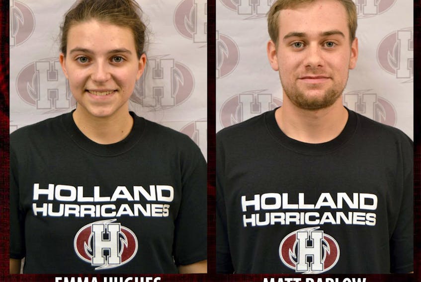 Emma Hughes and Matt Barlow play badminton for the Holland College Hurricanes.