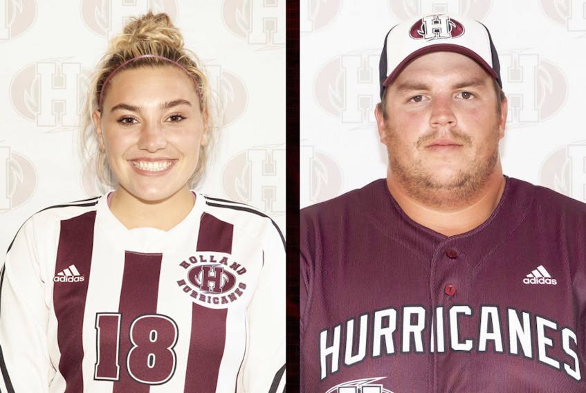 Nicole Fergusson and Tyler Johnston play soccer and baseball, respectively, for the Holland College Hurricanes.