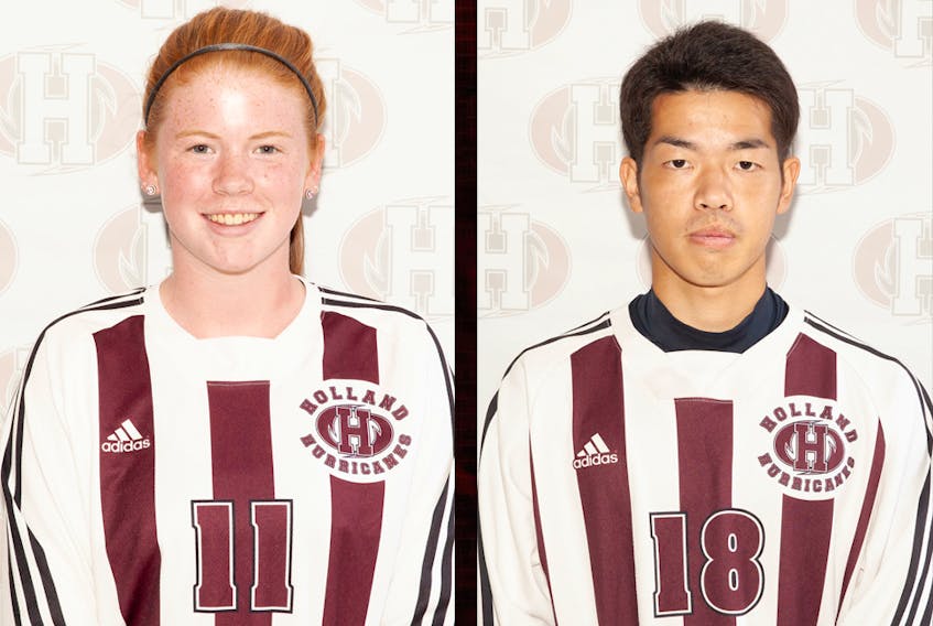 Bethany MacDougall and Shunya Kobayashi play soccer for the Holland College Hurricanes.