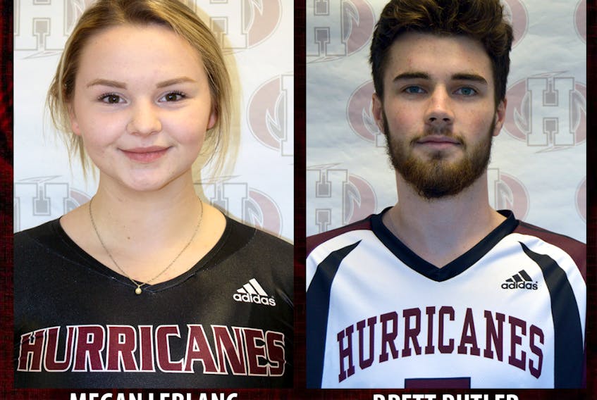 Megan LeBlanc and Brett Butler play volleyball for the Holland College Hurricanes.