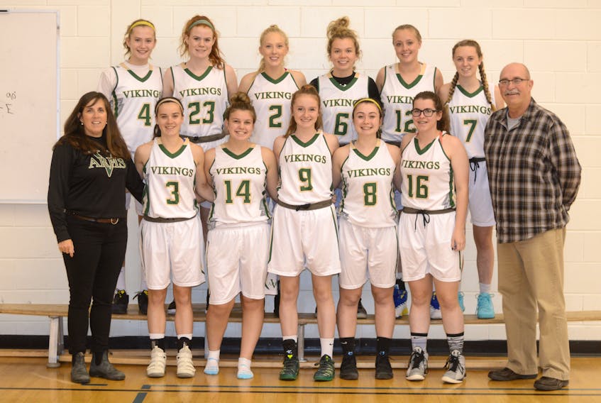 The ARHS Vikings senior girls basketball team gets together for a team photo.