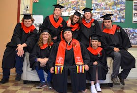 Leanne Wilkins, Elijah Bentley, Jenaya Forsythe, Chelsie Everett, Samuel MacDonald, Austin Ransier, Ethan Shearer, and Jacob Wentzell graduated from Lawrencetown Education Centre June 26 in a touching ceremony at the school.