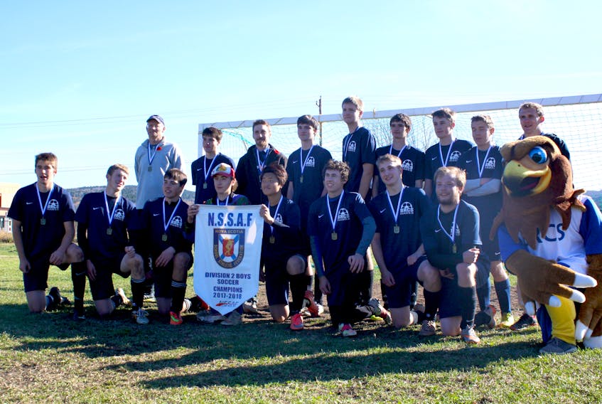 The Bridgetown Regional Community School senior boys soccer team won a 3-2 nail-biter to take home the Division 2 provincial banner Nov. 4. The boys hosted the tournament and it was the first provincial title for the new school.